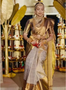 Celebrity-Inspired Golden Kanjivaram Tissue Zari Saree with Silver Zari Work & Traditional Border | Banarasi Bridal Saree for Wedding & Festive Wear | 5.5 M