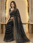 Black and golden Agra art silk embellished saree with running blouse