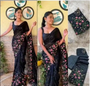 Black heavy embroidery sequence work georgette silk saree for wedding wear