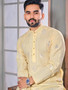 Men festival kurta available in yellow green and black colors, embroidered cotton kurta for marriage