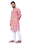 Embroidered men’s kurta in pure cotton cambric, long sleeve mandarin collar kurta for festive wear
