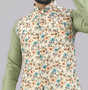 Model wearing men koti kurta pajama set with waistcoat, perfect outfit for festive and formal occasions