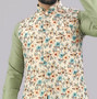 Model wearing men koti kurta pajama set with waistcoat, perfect outfit for festive and formal occasions
