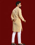 model wearing men silk embroidered kurta, elegant ethnic outfit for weddings and festivals