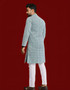 model wearing men silk embroidered kurta, elegant ethnic outfit for weddings and festivals