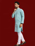 embroidered silk kurta for men with white thread work, long sleeve traditional kurta