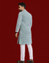 model wearing men silk embroidered kurta, elegant ethnic outfit for weddings and festivals