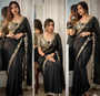 Georgette Sequence Work Saree with Banglory Silk Blouse Black Ethnic Wear