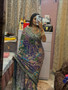 Designer printed chinnon saree with hand mirror embroidery