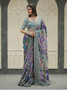 Designer printed chinnon saree with hand mirror embroidery