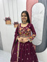 Chinon lehenga choli with embroidery coding thread work festive wear set