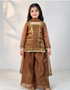 Girls brown cotton silk kurta palazzo set with dupatta for festive wear