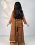 Brown girls kurta set with lace detailing and long sleeves