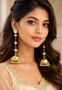 Traditional Indian gold plated jhumka earrings with pearl detailing
