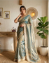 Blue soft silk saree with zari woven traditional design