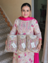 Floral Embroidered Cotton Salwar Suit Set for Women | Pink & Cream Kurta with Dupatta