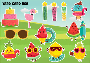 summer, watermelon, lemon, sunglasses, cake, flamingo, pineapple, floats summer, watermelon, lemon, sunglasses, cake, flamingo, pineapple, floats