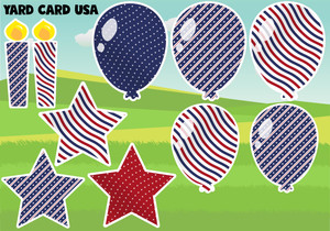 red, white, blue, black, stripes, stars, balloons red, white, blue, black, stripes, stars, balloons