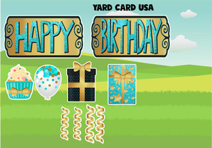 double signs, birthday, turquoise, gold, birthday, gifts, balloons, confetti