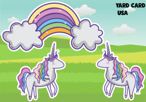 yard card, yard signs, birthday yard signs, lawn letters, lawn greetings, birthday lawn signs, rainbows, unicorns, fairies, enchanted, princess, storybook
