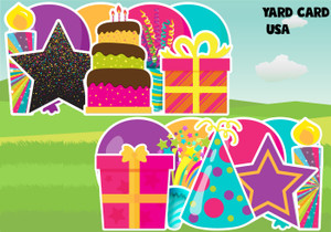 pink, turquoise, purple, orange, birthday lawn sign, yard signs, birthday yard signs, lawn letters, yard card rental wholesale, birthday sign rentals, yard card supply, yard card wholesale, yard card supplier, yard cards, lawn cards, lawn greetings, gifts, gold glitter, black glitter, red glitter