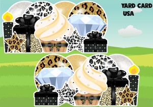 leopard, cheetah , yard card rental wholesale, birthday sign rentals, yard card supply, yard card wholesale, yard card supplier, yard cards, lawn cards, lawn greetings, gifts, gold glitter, black glitter, red glitter