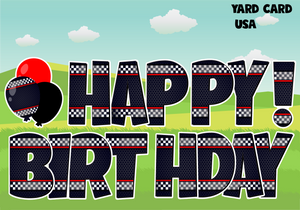 red, black, racing, male, yardcardusa, yard card usa, yardcard, yardcardsupply, yard card rental wholesale, letters,  yard card supply, yard card wholesale, yard card, yard signs, birthday yard signs, lawn letters, lawn greetings, birthday lawn signs, balloons, gradient, glitter, flash, ez, yard card supply, fast flash, flash sale
