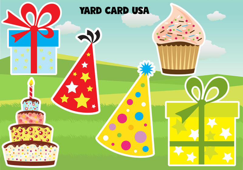 cake, cupcake, birthday, hat, blue , yellow, red, gifts, presents