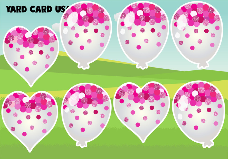 confetti, balloons, hearts, pink, glitter