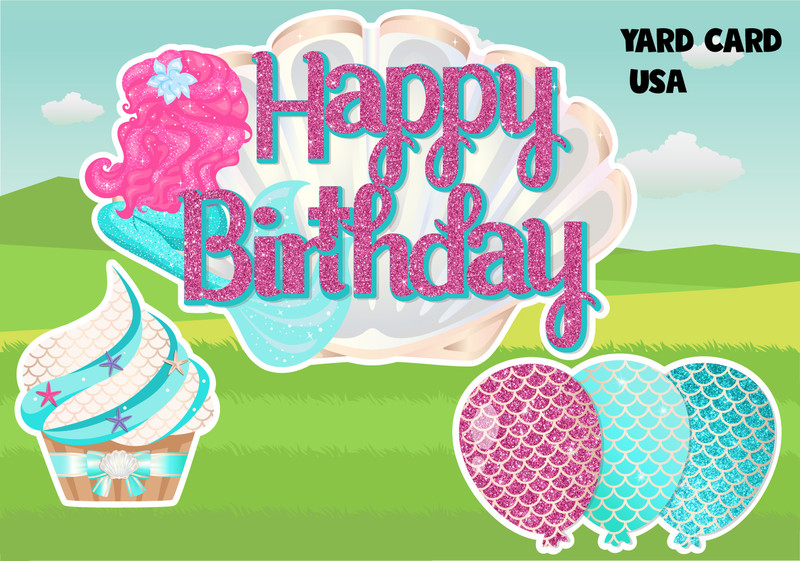 mermaid happy birthday glitter pink turquoise, yardcardusa, yard card usa, yardcard, yardcardsupply, yard card supply, yard card wholesale, yard card rental business, yard card retail, yard card wholesaler, birthday yard signs, birthday lawn signs, birthday signs, birthday letter signs, yard card supplier, yard card wholesaler, double signs, birthday, turquoise, gold, birthday, gifts, balloons,  yard card sign, fast flair, fast flash, ez flash, ez flair