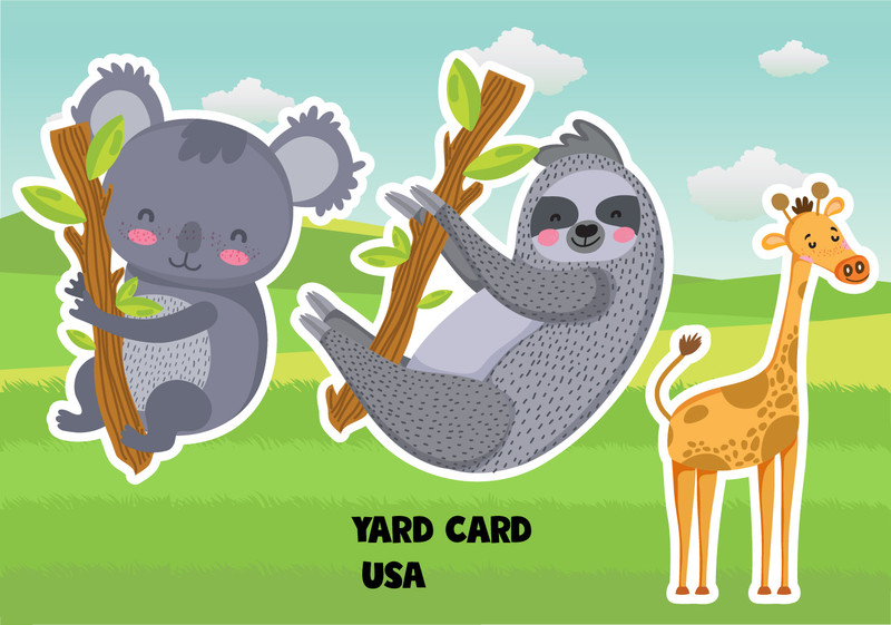 yard card, yard signs, birthday yard signs, lawn letters, lawn greetings, birthday lawn signs, sloth, giraffe, koala, baby animals,  lawn signs,