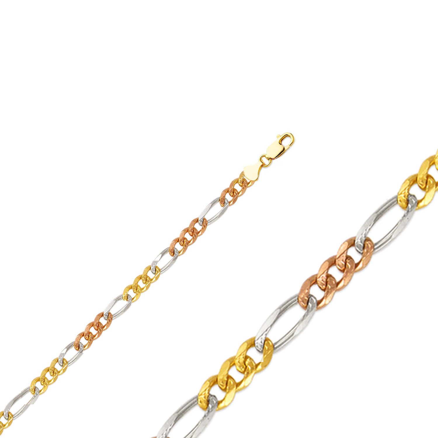 14k Gold 3.1mm Tri-color Figaro Chain 