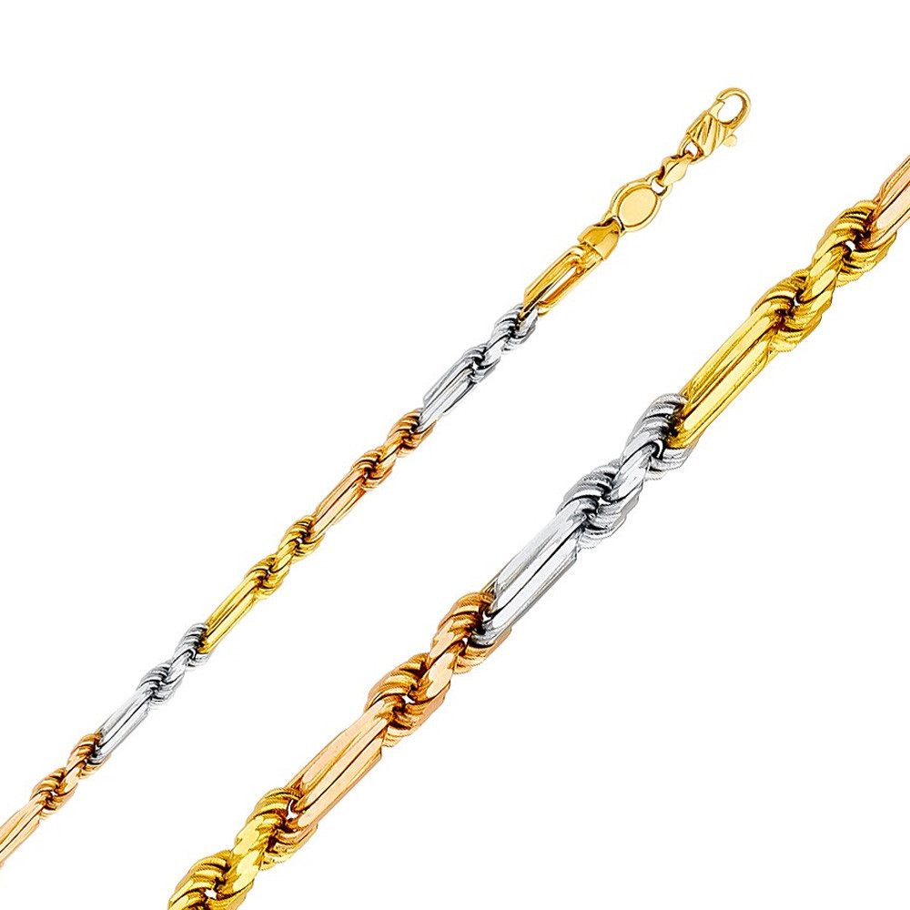 14k Gold 4mm Tri-color Milano Rope 