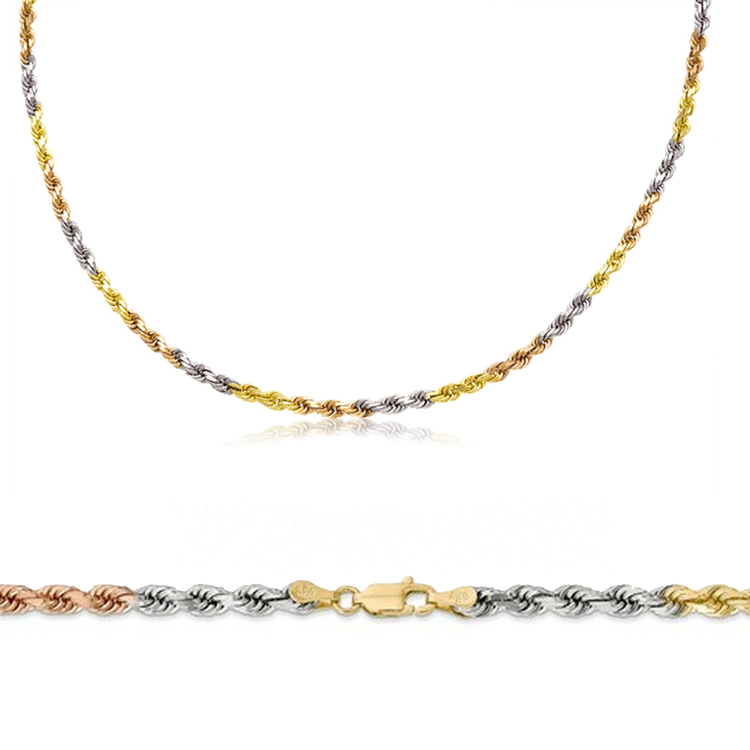 14k Gold 3mm Tri-color Rope Chain 22 