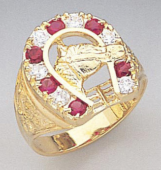 14k Gold Men's 16mm Wide Horseshoe Cubic Zirconia Ring