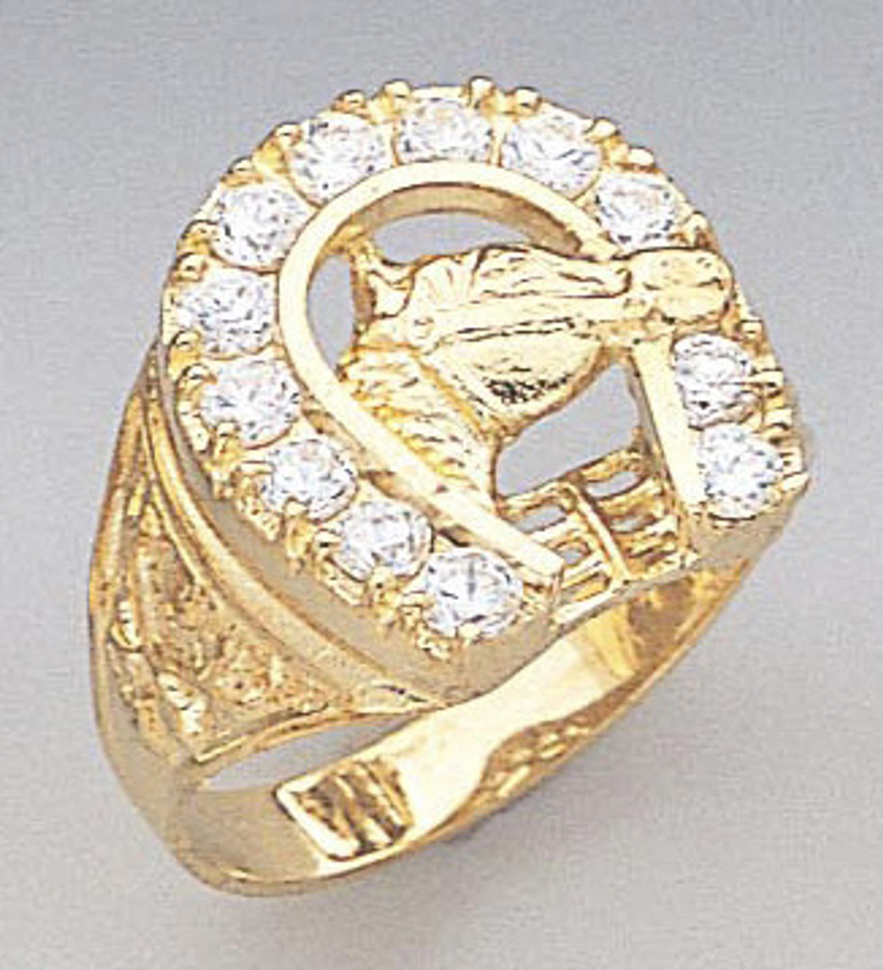 14k Gold Men's 16mm Horseshoe Cubic Zirconia Ring | Sarraf.com