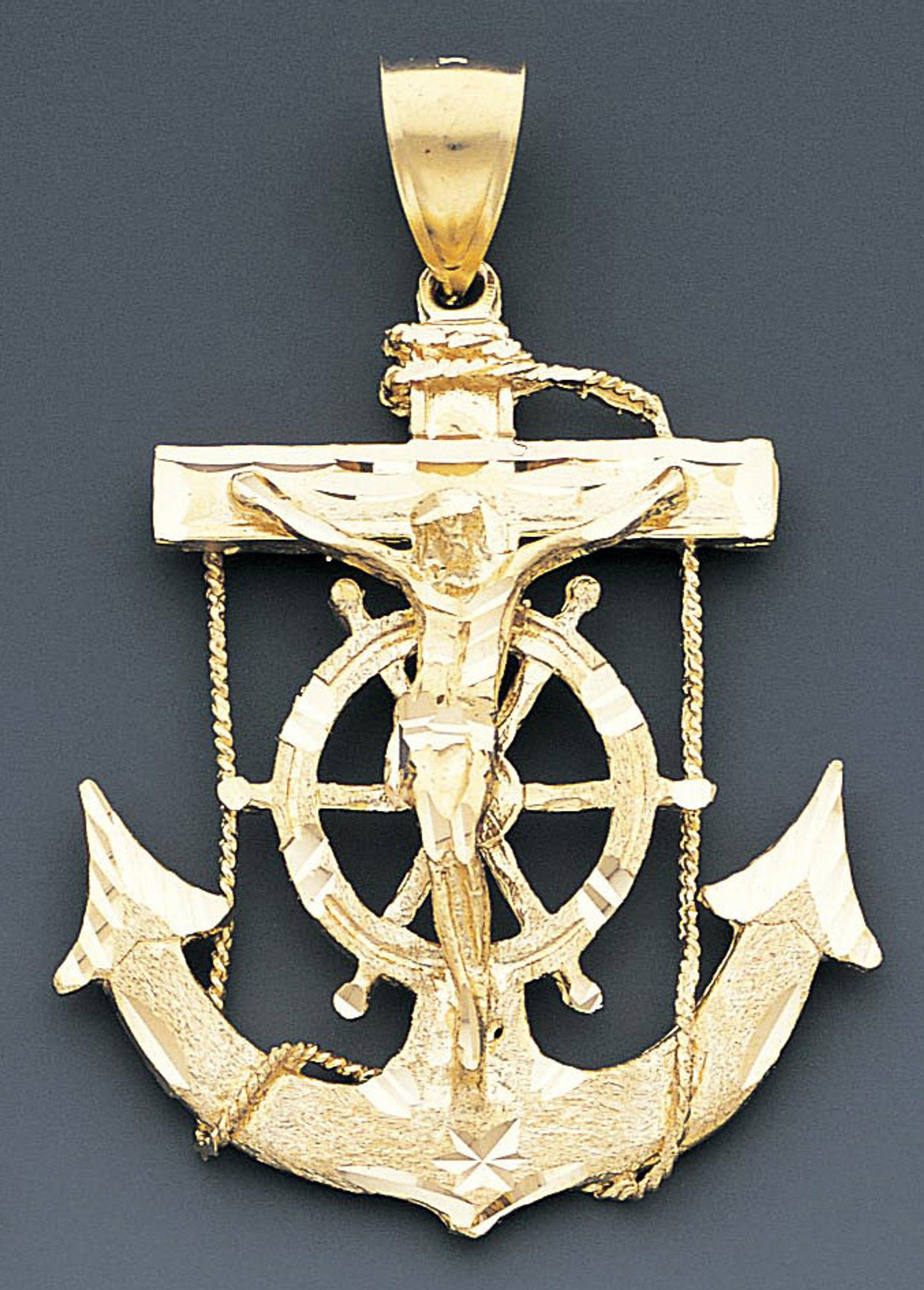 14k Gold Diamond Cut Jesus Cross And Anchor Pendant 48 | Sarraf.com