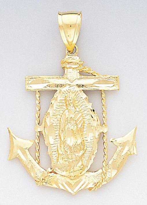 14k White Gold Diamond-Cut Anchor Charm Or Pendant - Rope Design, Approx. 10mm X 20mm, Made In USA