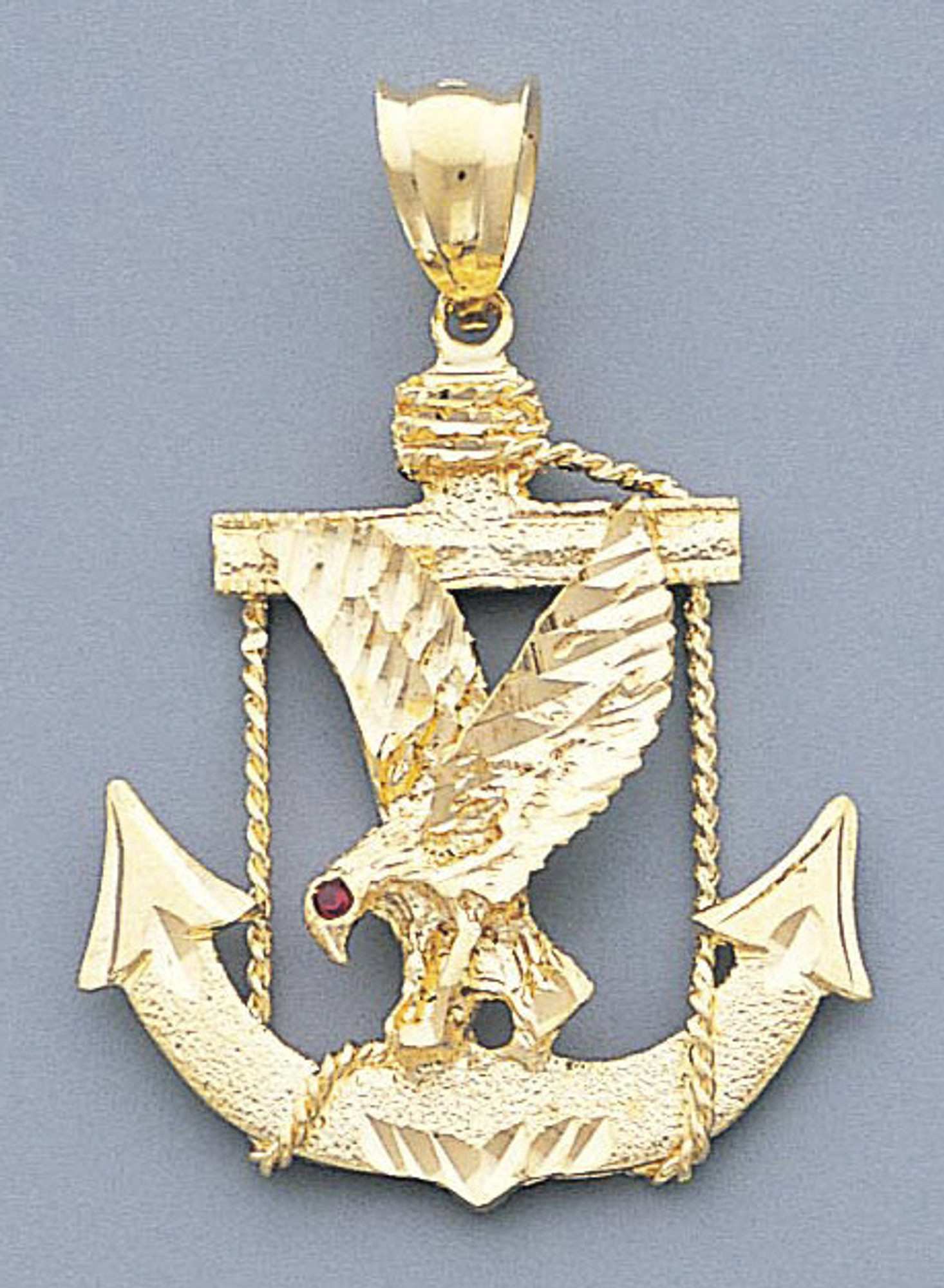 14k Gold Diamond Cut American Eagle Anchor Pendant 30m | Sarraf.com