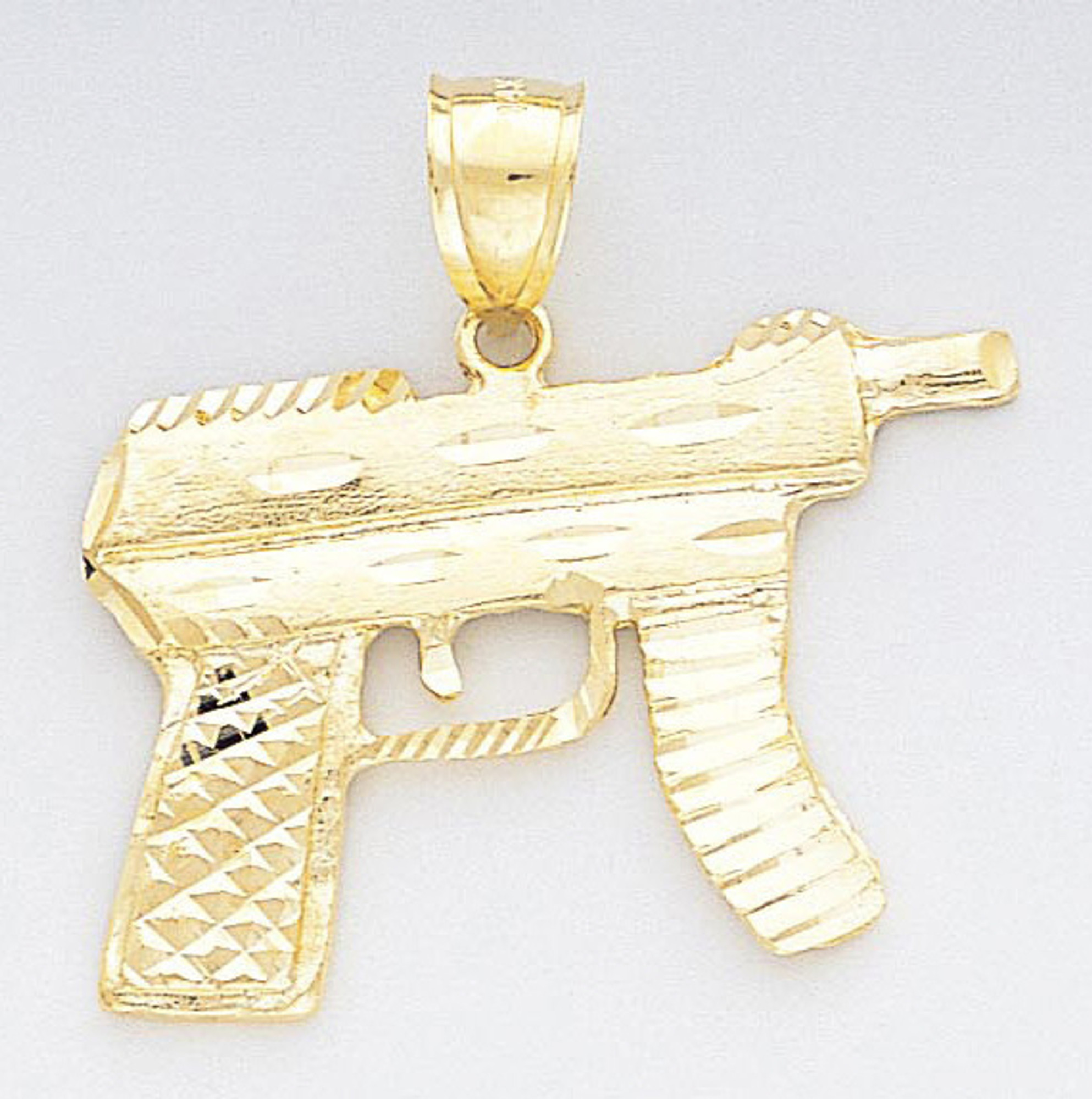 14k Gold Diamond Cut Machine Gun Pendant 40mm W X 39mm | Sarraf.com