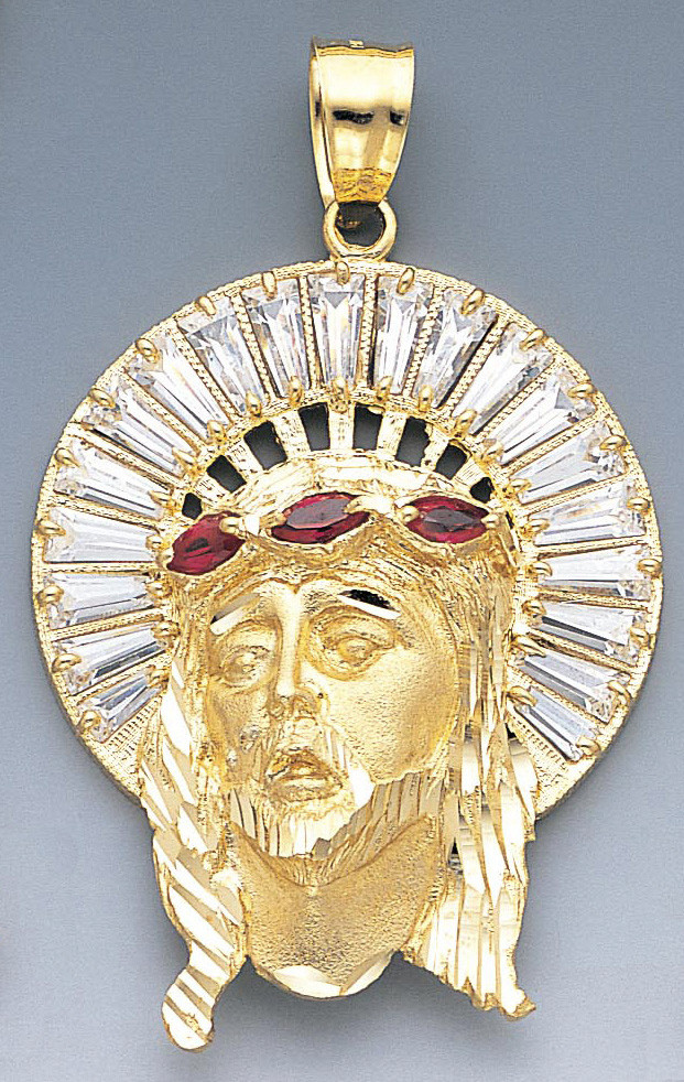 14k Gold Cz Jesus Pendant 45mm W X 73mm 