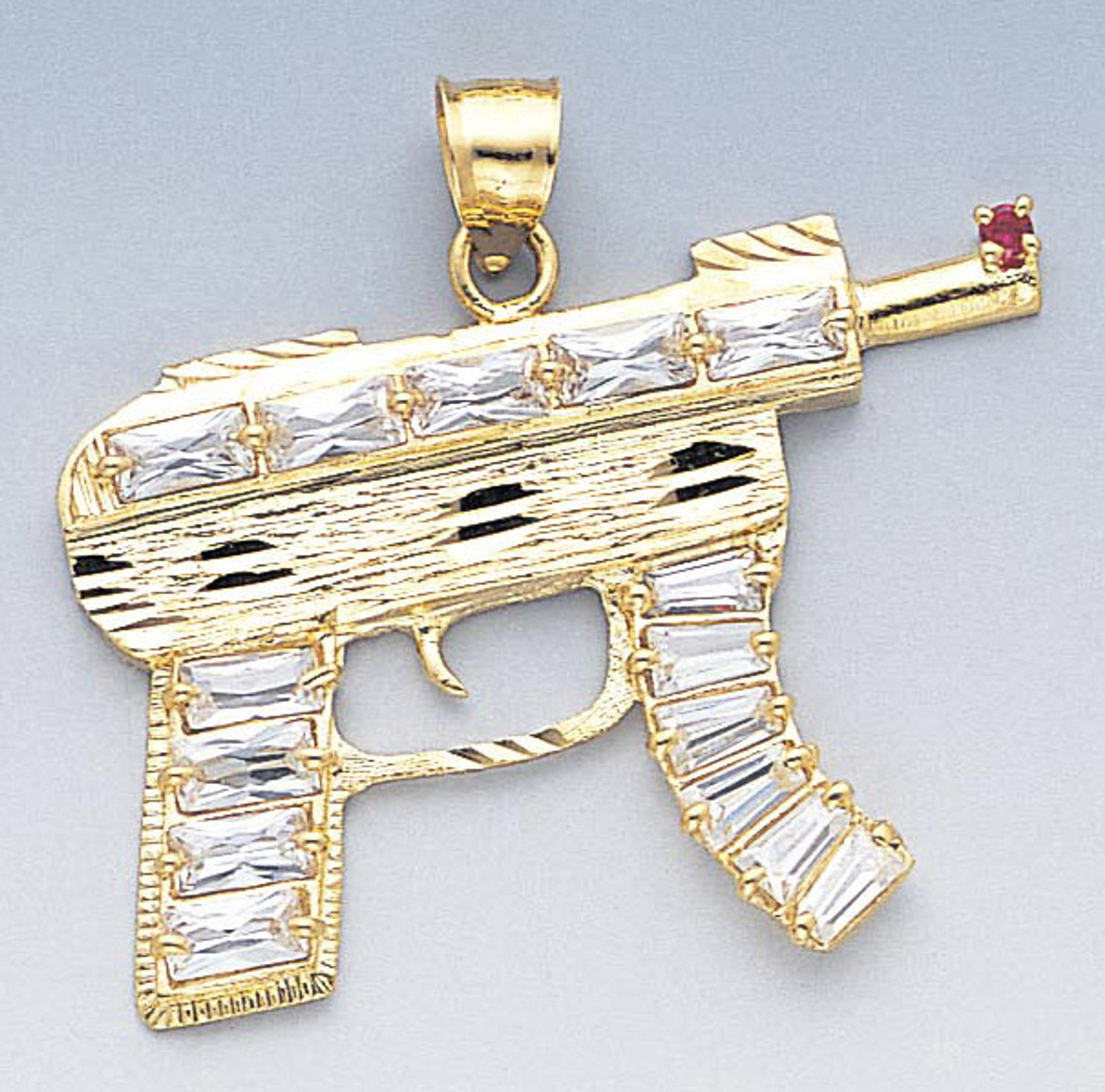 14k Gold Cz Machine Gun Pendant 43mm W X 40mm H Includ | Sarraf.com