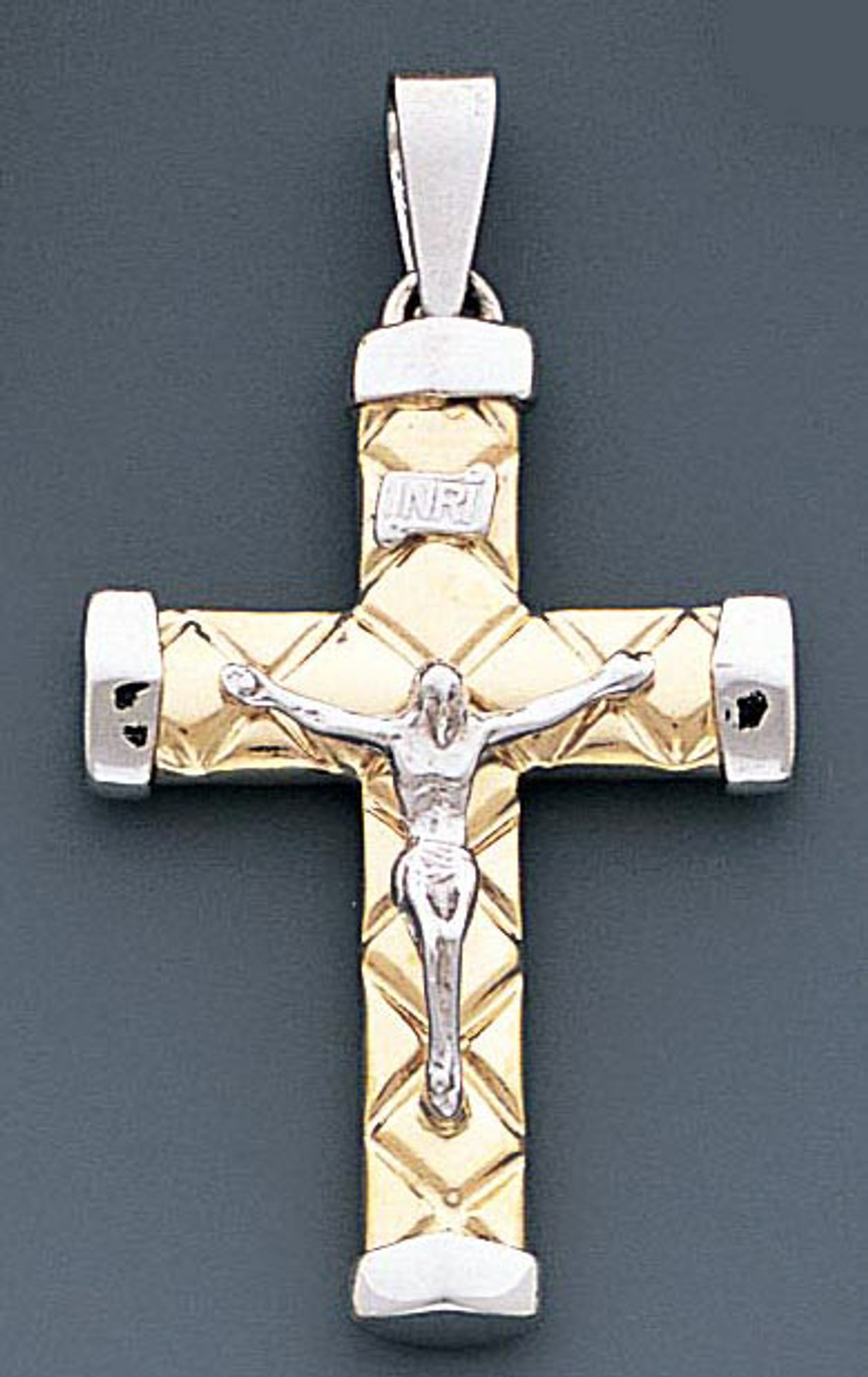 14k Yellow and White 45mm High Gold Fancy Hollow Crucifix Pendant