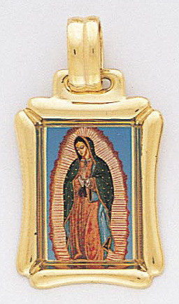 14k Gold 31mm Rectangle Italian Virgin Mary Charm
