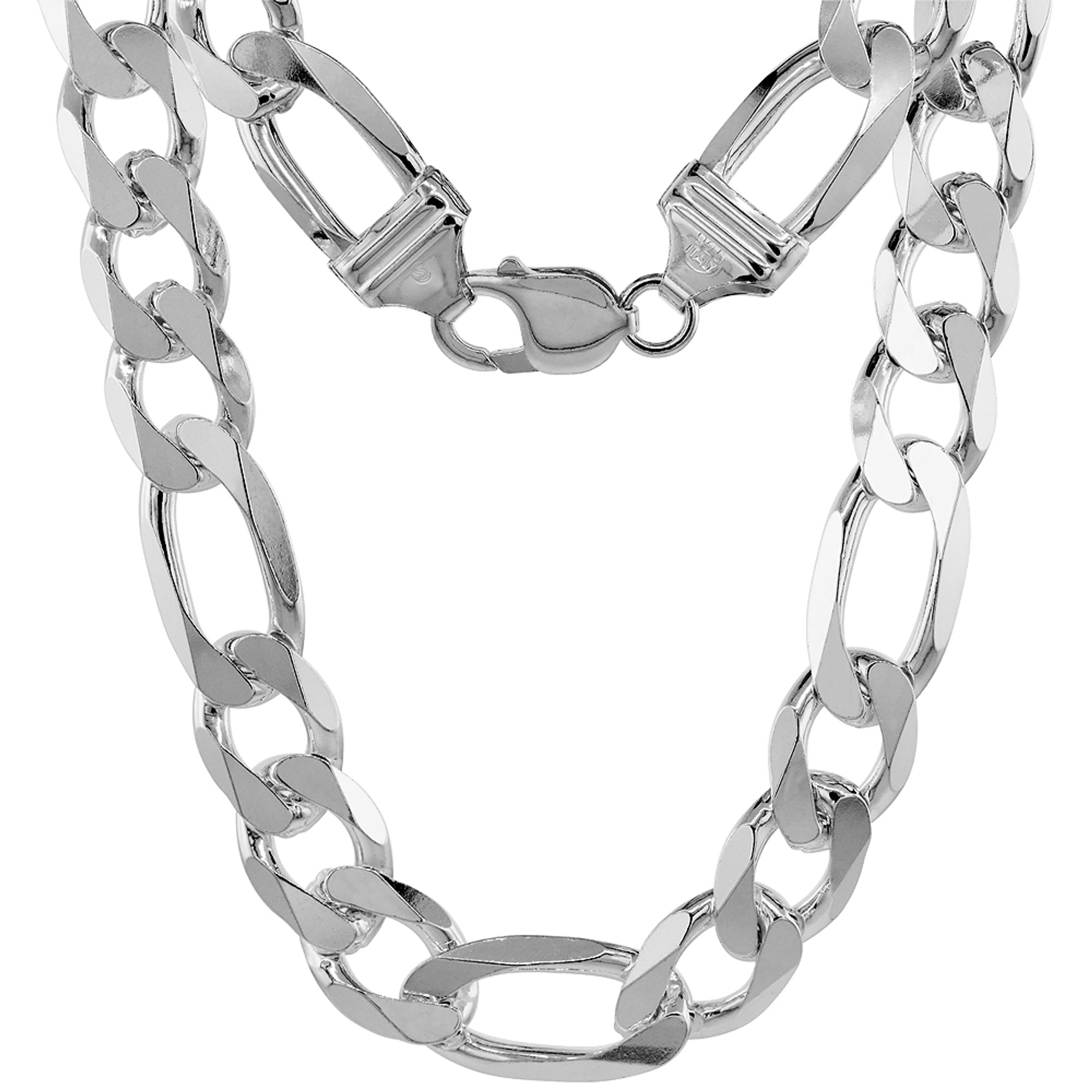 Sterling Silver Figaro Chain Necklace, Men 18 to 32 Inches, 10 mm Wide 32 Figaro Chain / Silver