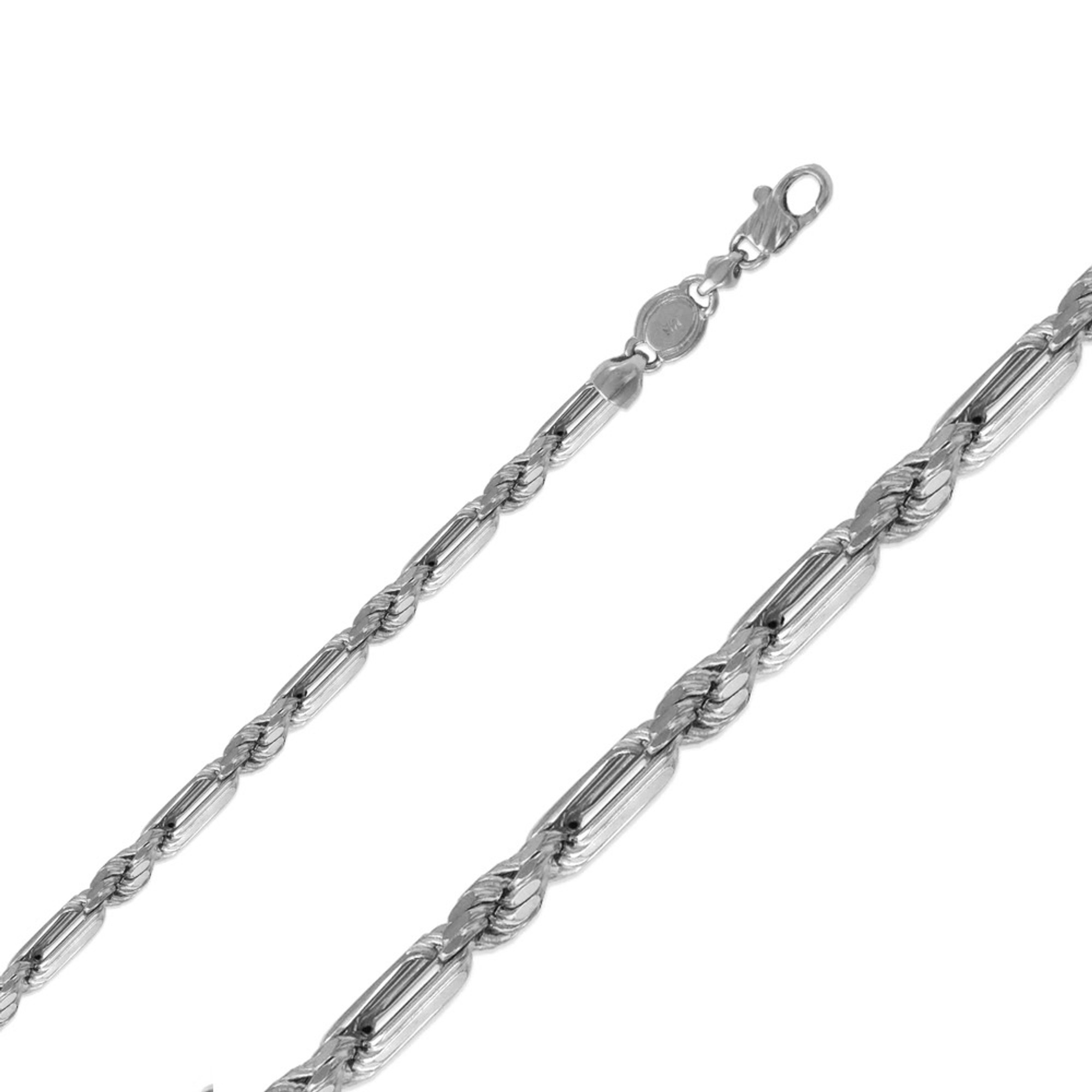 14k White Gold (Nickel Free) 4mm Figaro Rope Chain 22 Inches