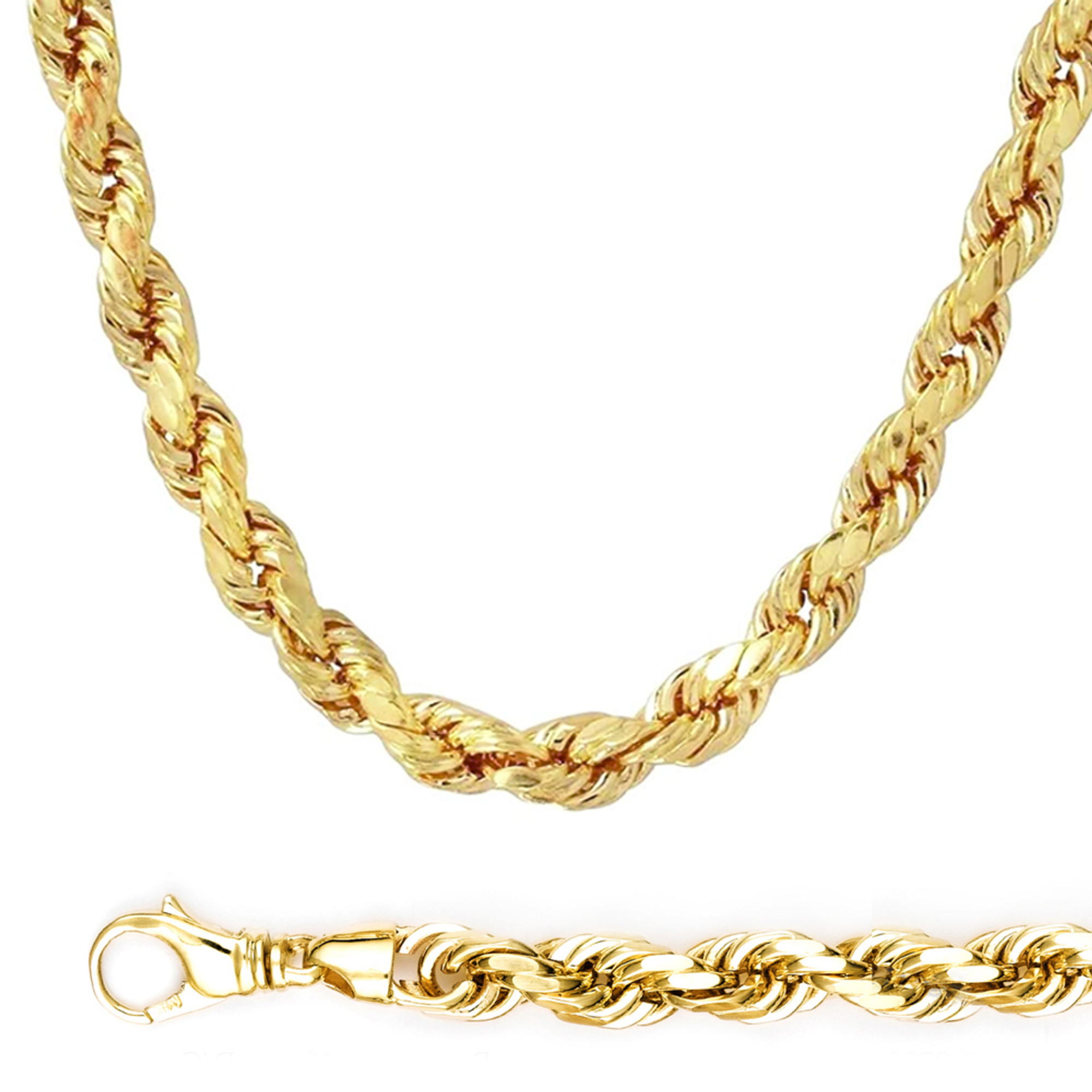 14k Gold 12mm Diamond Cut Rope Chain 22 Inches