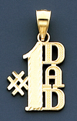 #1 Dad Charm - 14k Yellow Gold 12.5mm Diamond Cut Charm For Bracelet Or Necklace