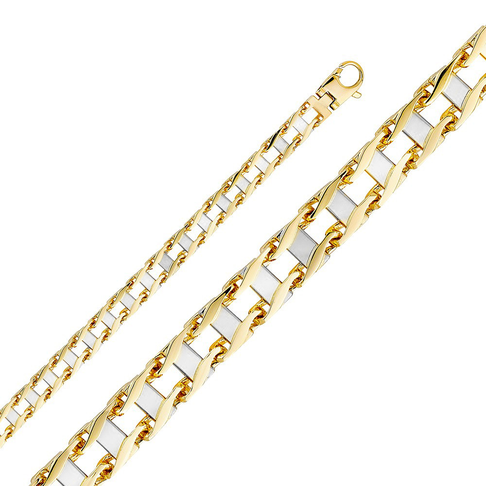 18K Yellow and White Gold Handmade Railroad Chain 8.6mm 22 Inches ...