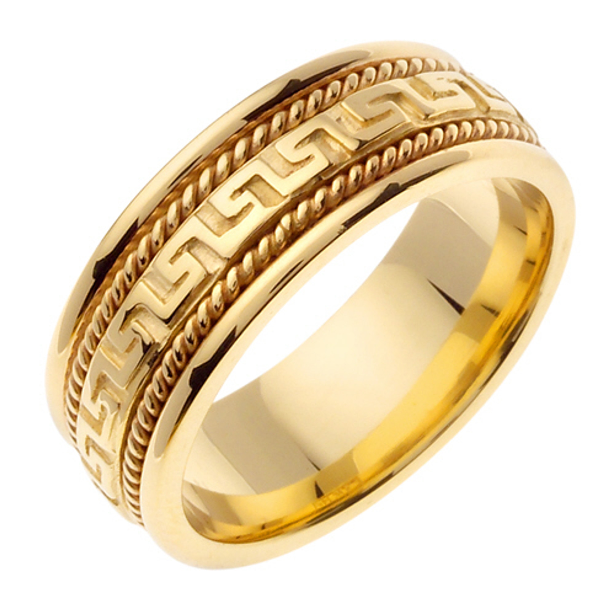 14K Yellow Gold 8mm hand made comfort fit wedding bands with wide